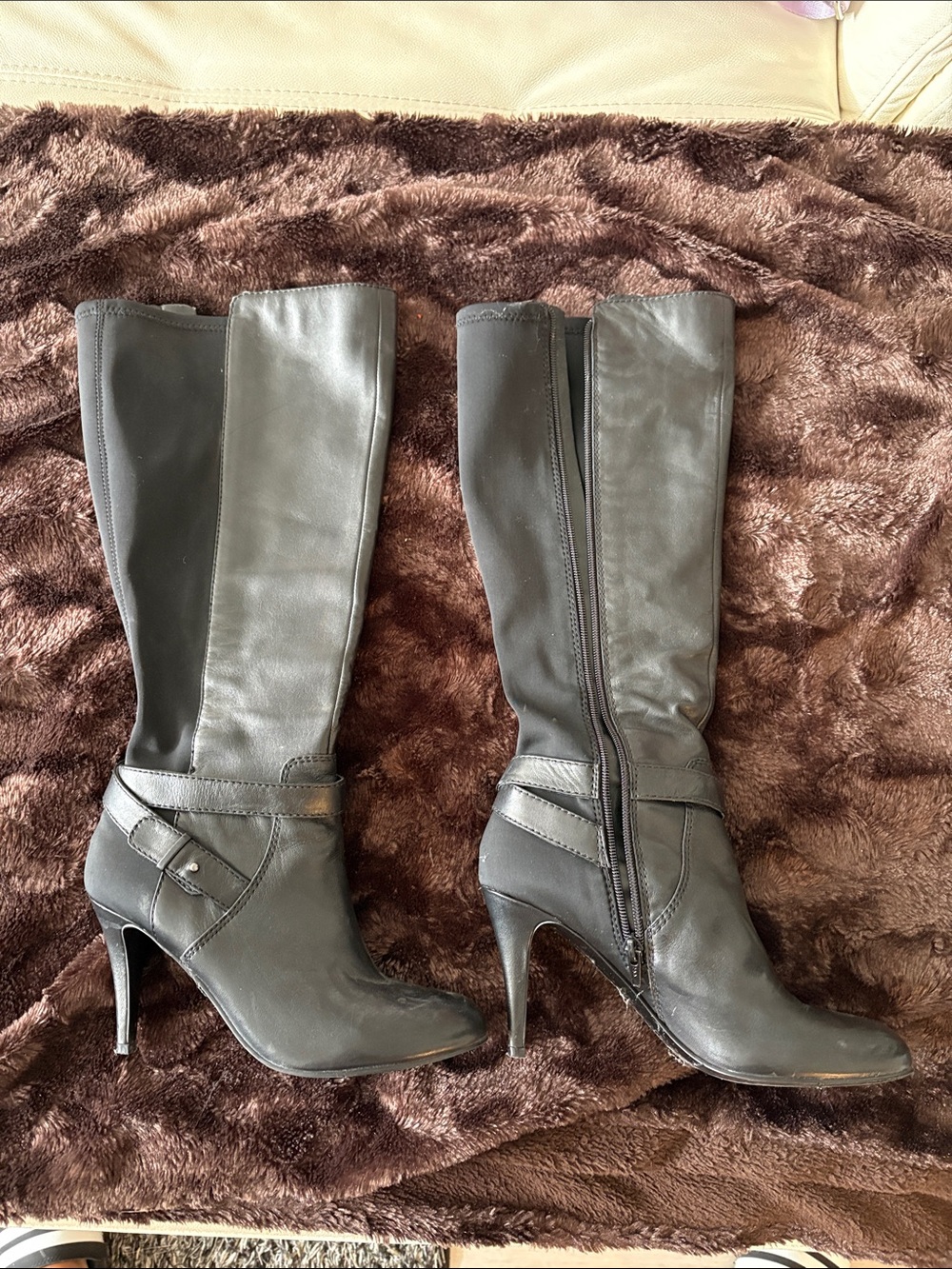 Nine West Black High-Heel Knee Boots with Strap Detail